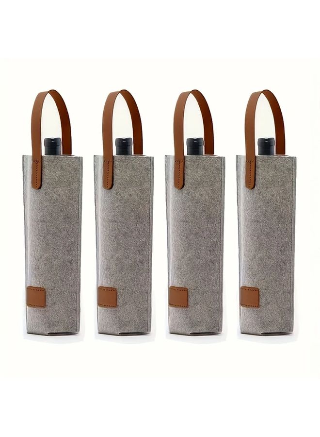 Red Heavy Duty Fleece Felt Wine Bottle Handbags 4 Pack With Reinforced Bottom Gift Ready - Image 1