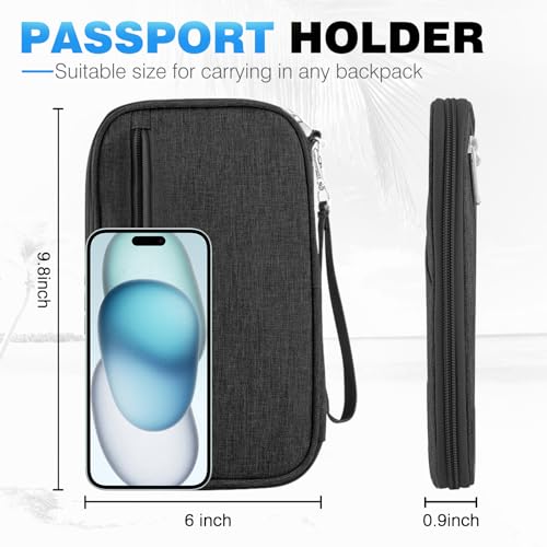 HOHOM Passport Holder Family RFID Travel Document Organizer for Women Waterproof Passport Wallet Men Portable Case for Cards, Boarding Pass, ID, Money, Tickets with Zipper - Image 2