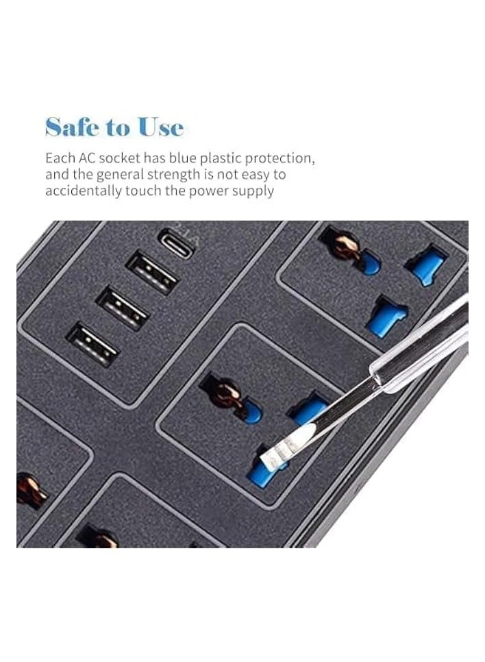 erorex Universal Extension Lead - UK Plug 6 Socket Outlet with Multiple Gangs, 3 USB and 1 USB C Ports, and Overload Protection | 2M Electric Socket Mains Strip. (6 Outlets & 3 USB, 1 USB C Port) - Image 3