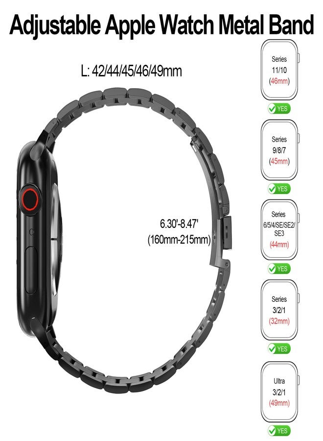 Snyeest 2-Pack Compatible for Apple Watch Band 49mm 46mm 45mm 44mm 42mm, Stainless Steel Replacement Strap Metal Bands for iWatch Ultra 3/2/1 Series 11/10/9/8/7/6/5/4/3/2/1/SE/SE2/SE3 Women Men,Black+Silver - Image 2
