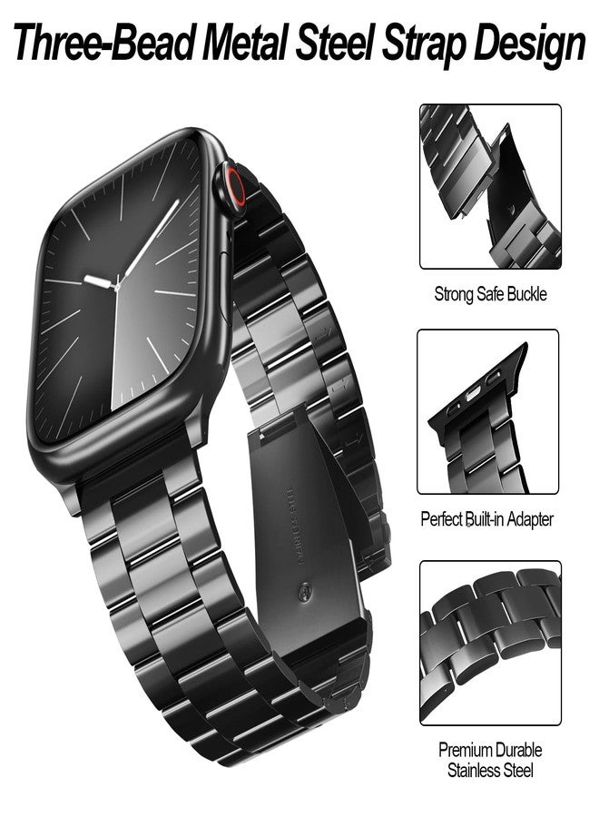 Snyeest 2-Pack Compatible for Apple Watch Band 49mm 46mm 45mm 44mm 42mm, Stainless Steel Replacement Strap Metal Bands for iWatch Ultra 3/2/1 Series 11/10/9/8/7/6/5/4/3/2/1/SE/SE2/SE3 Women Men,Black+Silver - Image 3