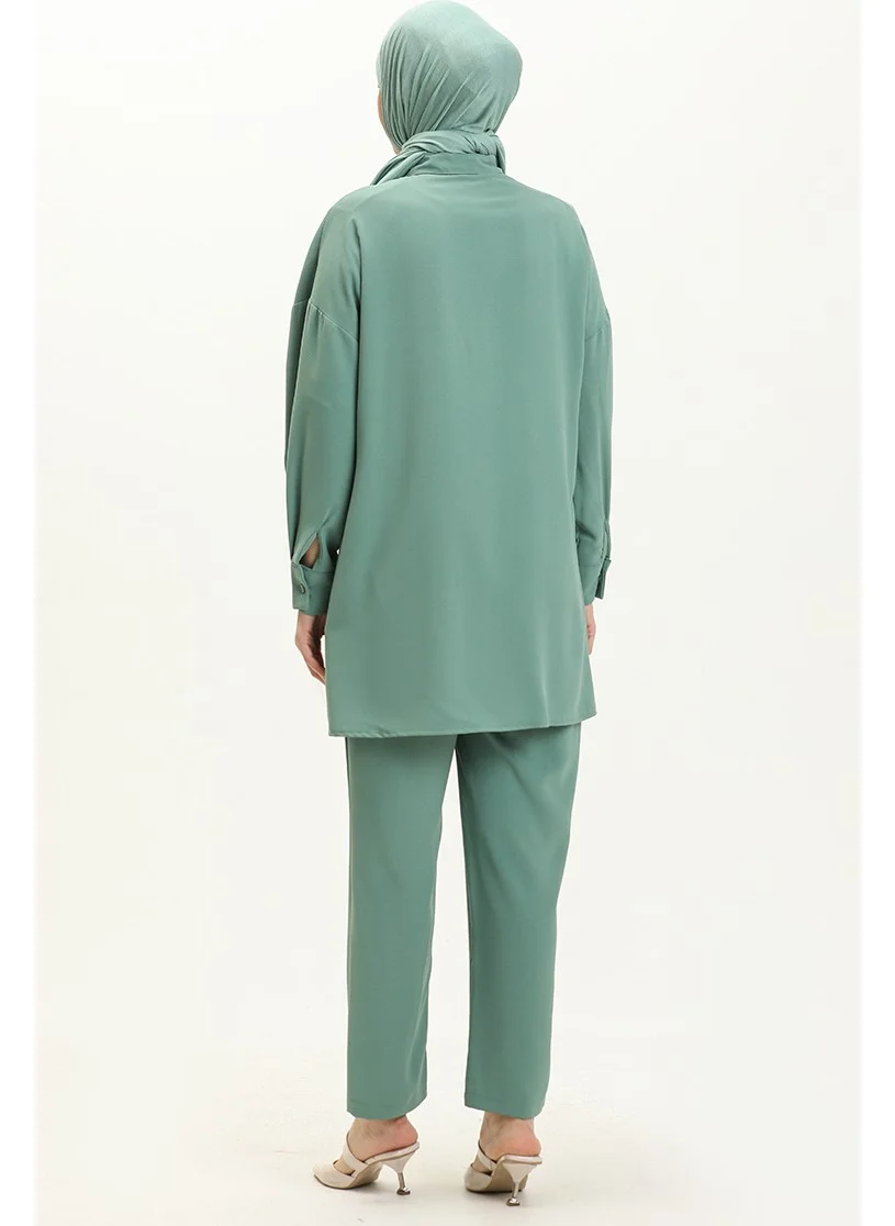 Sefa Merve Pocket Detailed Tunic Trousers Double Suit 5556-03 Almond Green