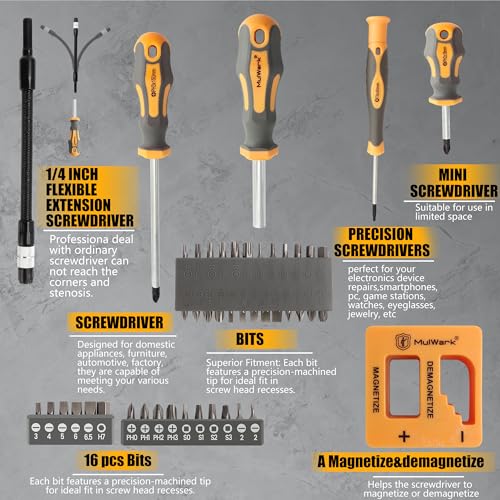 MulWark Magnetic Screwdriver Set with Case, Screw Driver Set Kit 59 Piece Includs Phillips, Hex, Pozidriv, Torx and Precision Screw Driver Set, Replaceable Screwdriver Bit Set for Men, Dad, Husband - Image 5