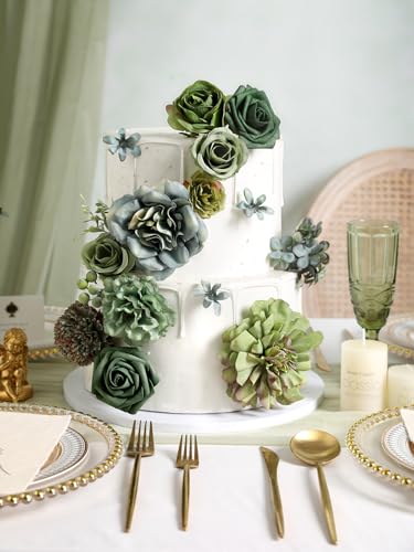Koroni Flowers Artificial Flowers Combo Box Set Green Flowers Silk Fake Roses with Stems for DIY Wedding Bouquets,Floral Arrangement,Table Centerpieces,Baby Shower, Home Decor - Image 5