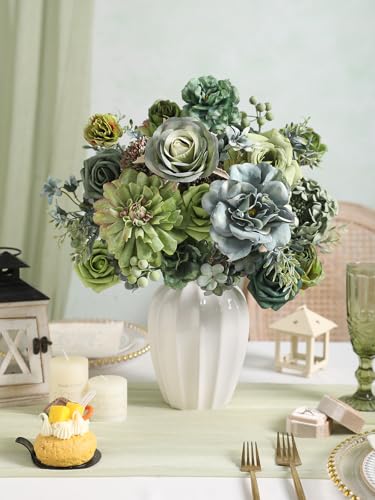 Koroni Flowers Artificial Flowers Combo Box Set Green Flowers Silk Fake Roses with Stems for DIY Wedding Bouquets,Floral Arrangement,Table Centerpieces,Baby Shower, Home Decor - Image 4