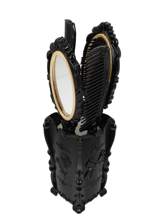 HEALLILY Detangling Hair Brush 5pcs Vintage Hand Mirror Comb Set with Storage Pot Antique Cosmetic Mirror Hair Dry Curly Styling Tool Travel Vanity Mirror - Image 1