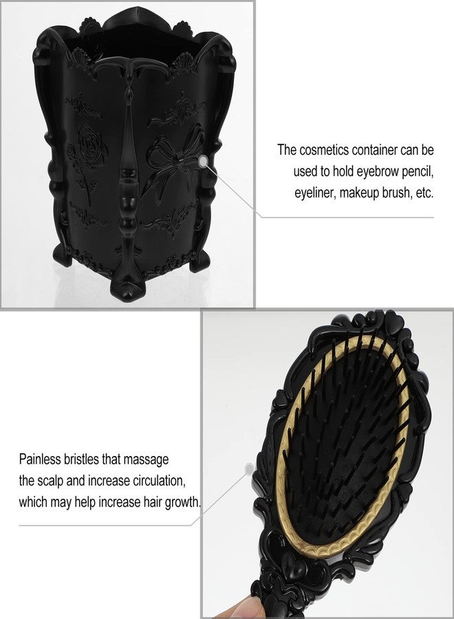 HEALLILY Detangling Hair Brush 5pcs Vintage Hand Mirror Comb Set with Storage Pot Antique Cosmetic Mirror Hair Dry Curly Styling Tool Travel Vanity Mirror - Image 4