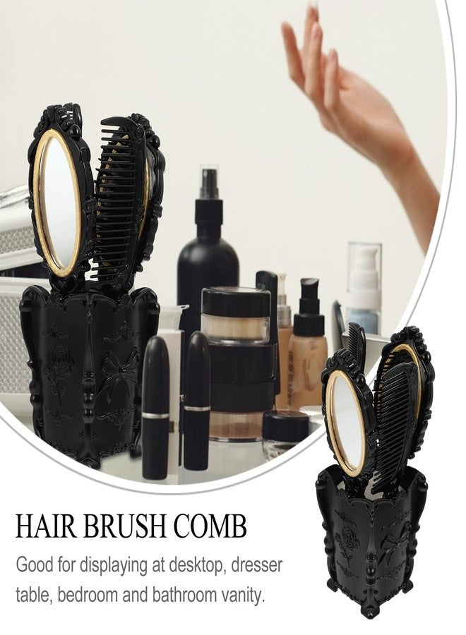 HEALLILY Detangling Hair Brush 5pcs Vintage Hand Mirror Comb Set with Storage Pot Antique Cosmetic Mirror Hair Dry Curly Styling Tool Travel Vanity Mirror - Image 2