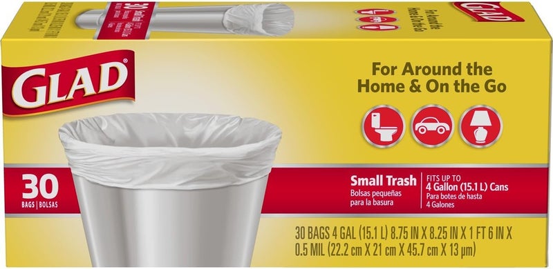 Glad Small Trash Bags - 4 Gallon White Trash Bag - 30 Count - Image 1