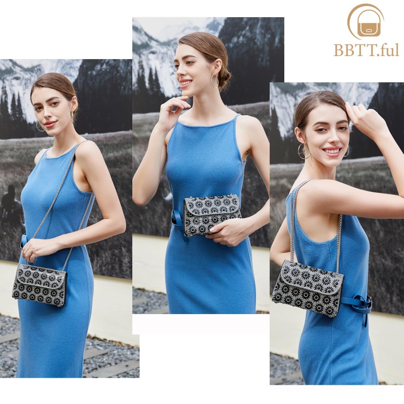 BBTT.ful Shoulder Bags Crossbody Bag Purses Handbags Crystals Rhinestone Evening Bag for Women Clutch Purse with Chain (black) - Image 2