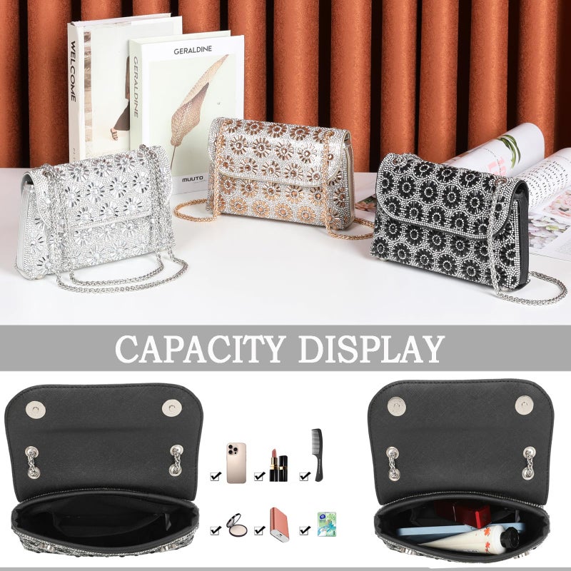 BBTT.ful Shoulder Bags Crossbody Bag Purses Handbags Crystals Rhinestone Evening Bag for Women Clutch Purse with Chain (black) - Image 5