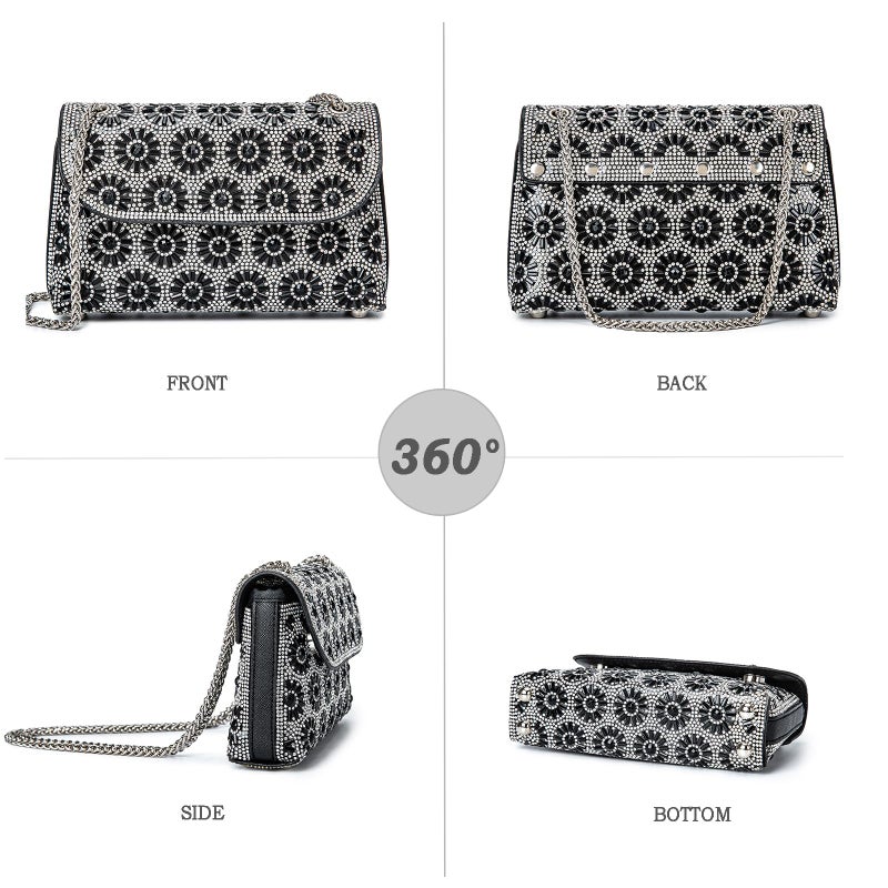 BBTT.ful Shoulder Bags Crossbody Bag Purses Handbags Crystals Rhinestone Evening Bag for Women Clutch Purse with Chain (black) - Image 3