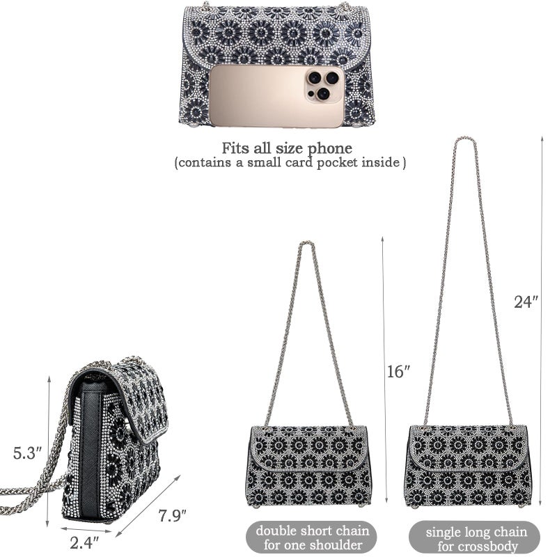 BBTT.ful Shoulder Bags Crossbody Bag Purses Handbags Crystals Rhinestone Evening Bag for Women Clutch Purse with Chain (black) - Image 4