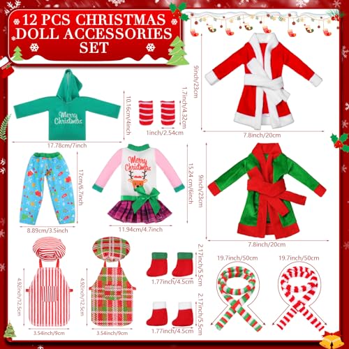 Jenaai 12 Pieces Christmas Elf Clothes Accessories Set Mini Outfit Include Elf Skirt Fluffy Vest Bathrobe Swing Sleeping Bag Scarf Apron Hats SocksLovely - Image 5