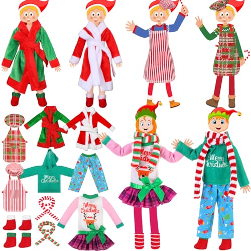 Jenaai 12 Pieces Christmas Elf Clothes Accessories Set Mini Outfit Include Elf Skirt Fluffy Vest Bathrobe Swing Sleeping Bag Scarf Apron Hats SocksLovely - Image 1