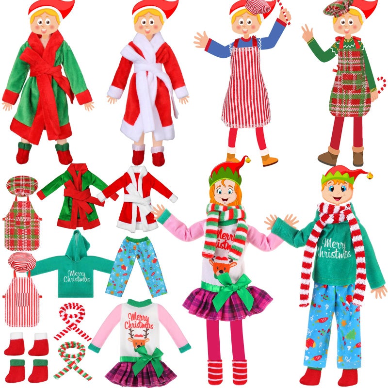 Jenaai 12 Pieces Christmas Elf Clothes Accessories Set Mini Outfit Include Elf Skirt Fluffy Vest Bathrobe Swing Sleeping Bag Scarf Apron Hats SocksLovely - Image 2