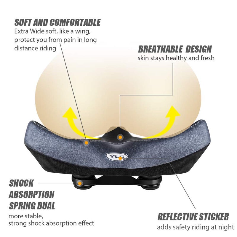 YLG Oversized Comfort Bike Seat Comfortable Replacement Bike Saddle Memory Foam Soft Bike Saddle Waterproof Universal Fit Bicycle Seat for Women Men (b-Indoor) - Image 2