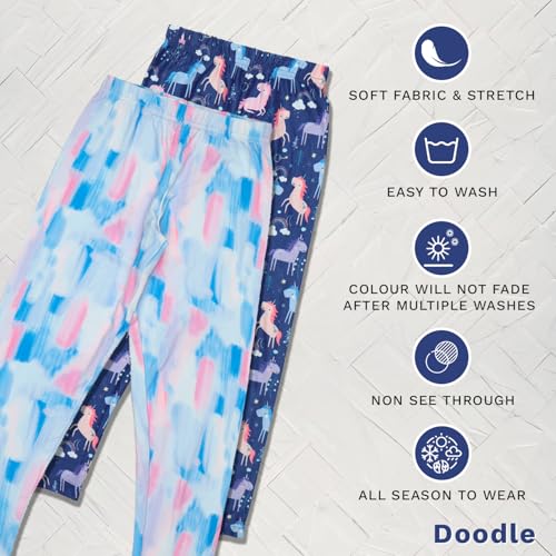 Doodle Premium 100% Cotton Leggings Stretchable Pants for Girls | Printed | Anti Shrink & Fade Resistant | Elasticated Waist | Ankle Length (Age – 11 to 12 Years | Set of 2 | Navy & Blue) - Image 2