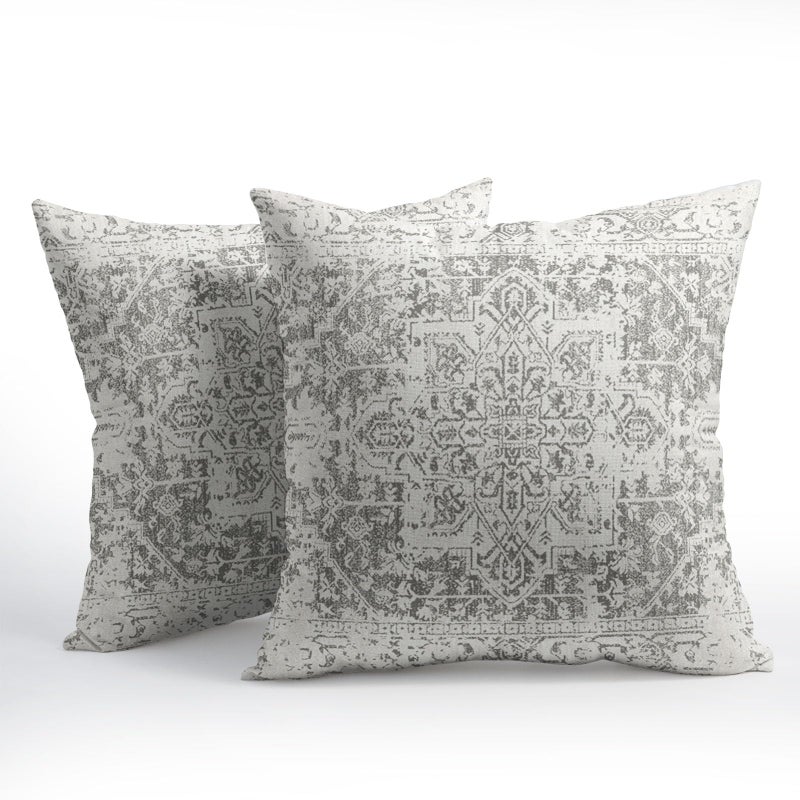 Anyako Boho Throw Pillow Covers 18X18 Inches Set of 2 Grey and White Ethnic Design Pillowcase Soft Cotton Linen Square Carpet Pattern Cushion Covers for Home Sofa Patio Bedroom - Image 2