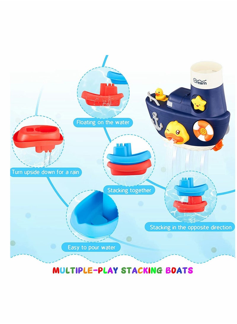 KASTWAVE - Bath Toys Fill and Spin Boat with Suction Cups Shower Gel Box Floating Duck 2 Stacking Boats Bathtub Tub Wall Toys for Boy Girl Kids Gifts Shower Toy Bathroom Floating Water Squirting Toys - Image 1