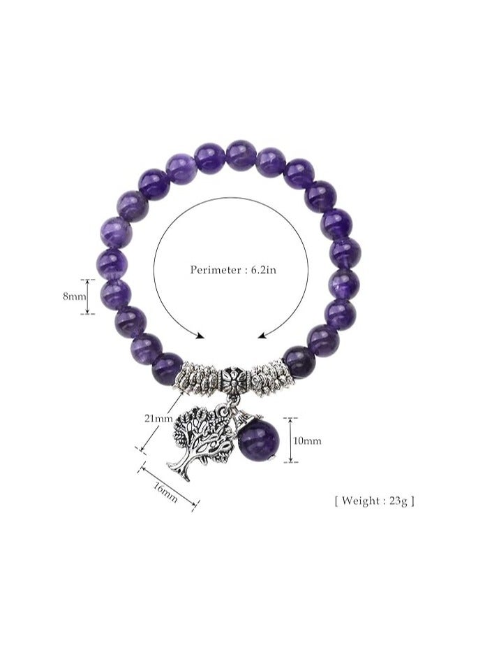 8MM Purple Amethyst Natural Gemstone Life Tree Lucky Charm Stretch Bracelet  - Image 2