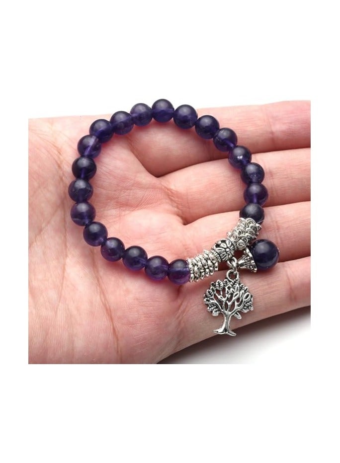 8MM Purple Amethyst Natural Gemstone Life Tree Lucky Charm Stretch Bracelet  - Image 3