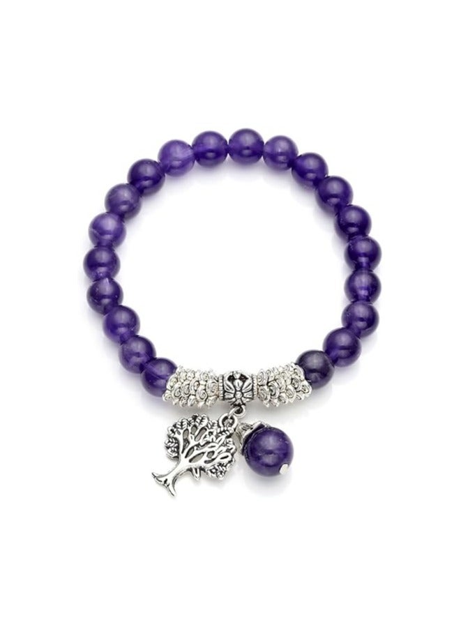 8MM Purple Amethyst Natural Gemstone Life Tree Lucky Charm Stretch Bracelet  - Image 4