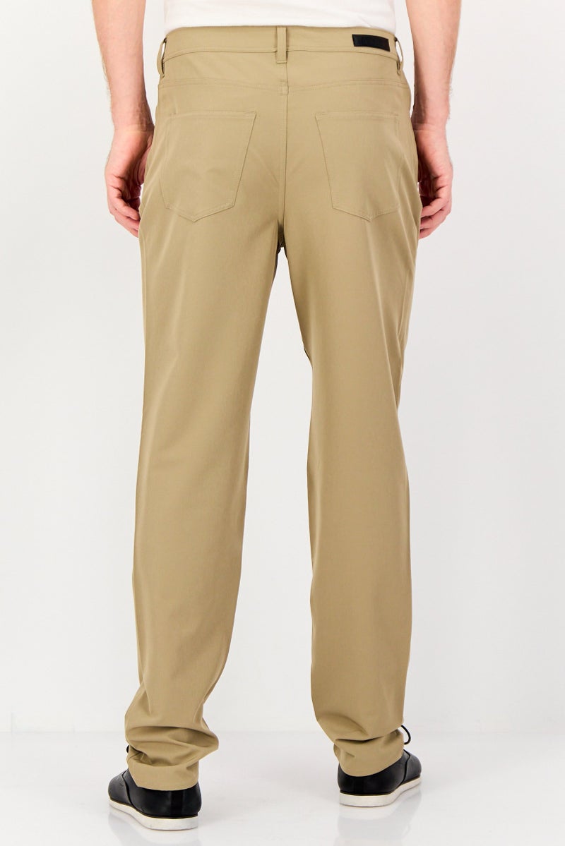 DKNY Men Regular Fit Plain Chino Pants, Khaki - Image 3