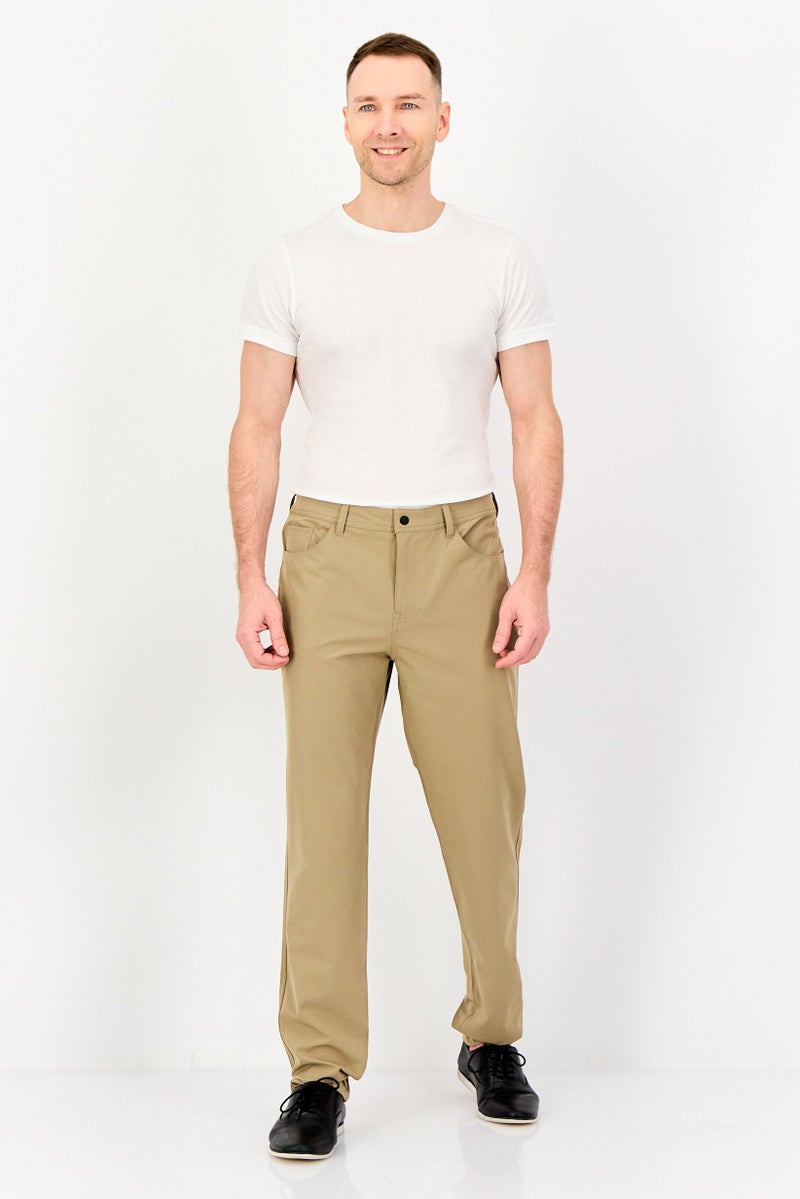 DKNY Men Regular Fit Plain Chino Pants, Khaki - Image 2