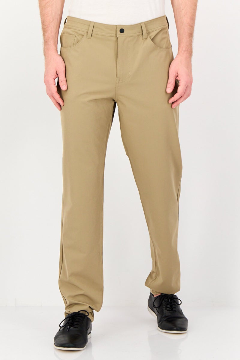 DKNY Men Regular Fit Plain Chino Pants, Khaki - Image 1