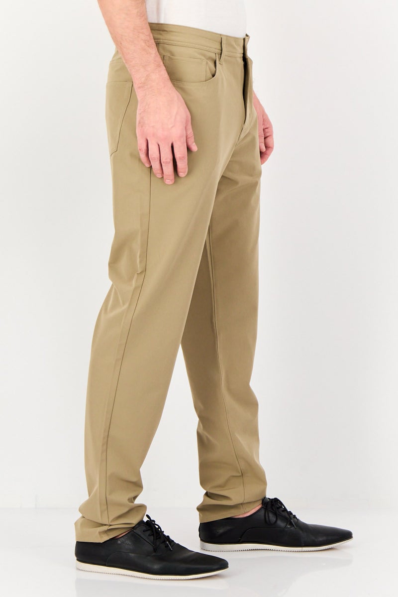 DKNY Men Regular Fit Plain Chino Pants, Khaki - Image 4