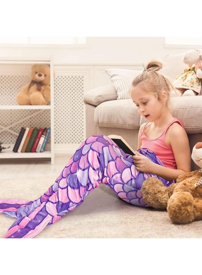 Fishtail Blankets 100-140cm Glittering Wearable Cute Cozy Soft Flannel fishtail Blanket sleeping bag for children-colorful  - Image 3