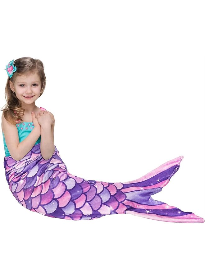 Fishtail Blankets 100-140cm Glittering Wearable Cute Cozy Soft Flannel fishtail Blanket sleeping bag for children-colorful  - Image 1