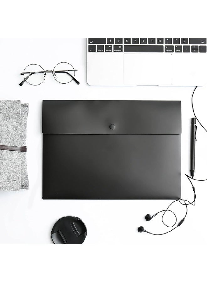 Poly File Folder Pockets File Jacket Plastic Envelope Flat Document Letter Organizer with Snap Button Closure A4 Letter Size (Pack of 5, Black) - Image 3