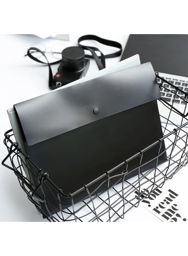 Poly File Folder Pockets File Jacket Plastic Envelope Flat Document Letter Organizer with Snap Button Closure A4 Letter Size (Pack of 5, Black) - Image 4