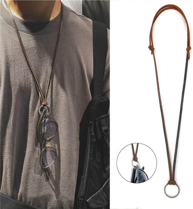 Decker Glasses Necklace Sunglasses Holder Hanging Ring Leather Cord Adjustable Eyeglasses Strap Alloy Loop Ring - Image 2
