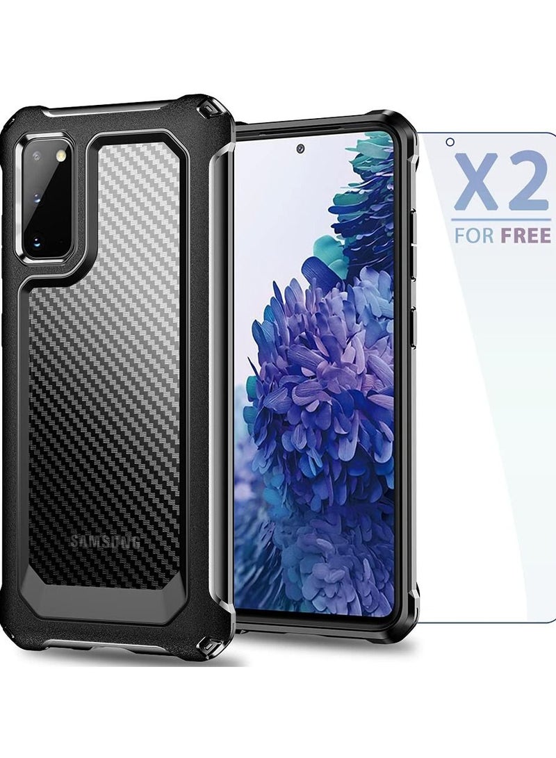 SYOSI Compatible with Samsung Galaxy S20 FE Case, Carbon Fiber Shockproof Protective Cover with Screen Protector [x2] [Military Grade Drop Protection], For Samsung S20 FE 5G Case, 6.5",Black - Image 2
