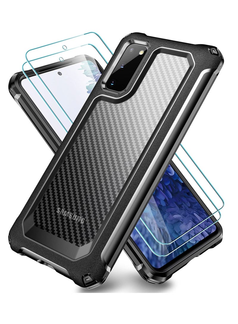 SYOSI Compatible with Samsung Galaxy S20 FE Case, Carbon Fiber Shockproof Protective Cover with Screen Protector [x2] [Military Grade Drop Protection], For Samsung S20 FE 5G Case, 6.5",Black - Image 1