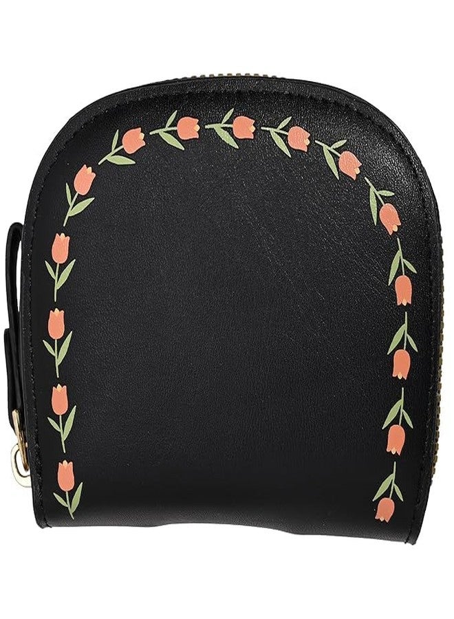 Kuber Industries Floral Vine Print PU Batua Purse, Cash & Coin Pocket Wallet for Women with Zip | Portable Cute Mini Wallet for Girls | Hand Wallet for College Girls | KS-4, Black - Image 1