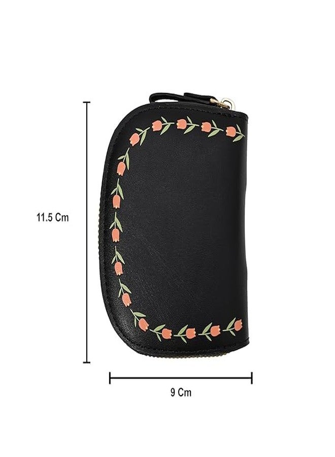 Kuber Industries Floral Vine Print PU Batua Purse, Cash & Coin Pocket Wallet for Women with Zip | Portable Cute Mini Wallet for Girls | Hand Wallet for College Girls | KS-4, Black - Image 3