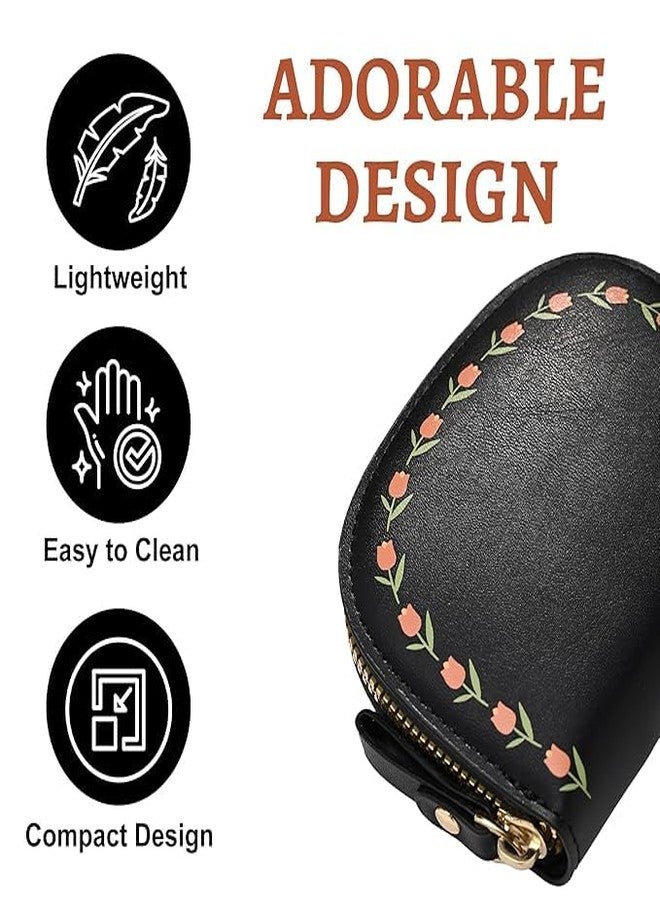 Kuber Industries Floral Vine Print PU Batua Purse, Cash & Coin Pocket Wallet for Women with Zip | Portable Cute Mini Wallet for Girls | Hand Wallet for College Girls | KS-4, Black - Image 4