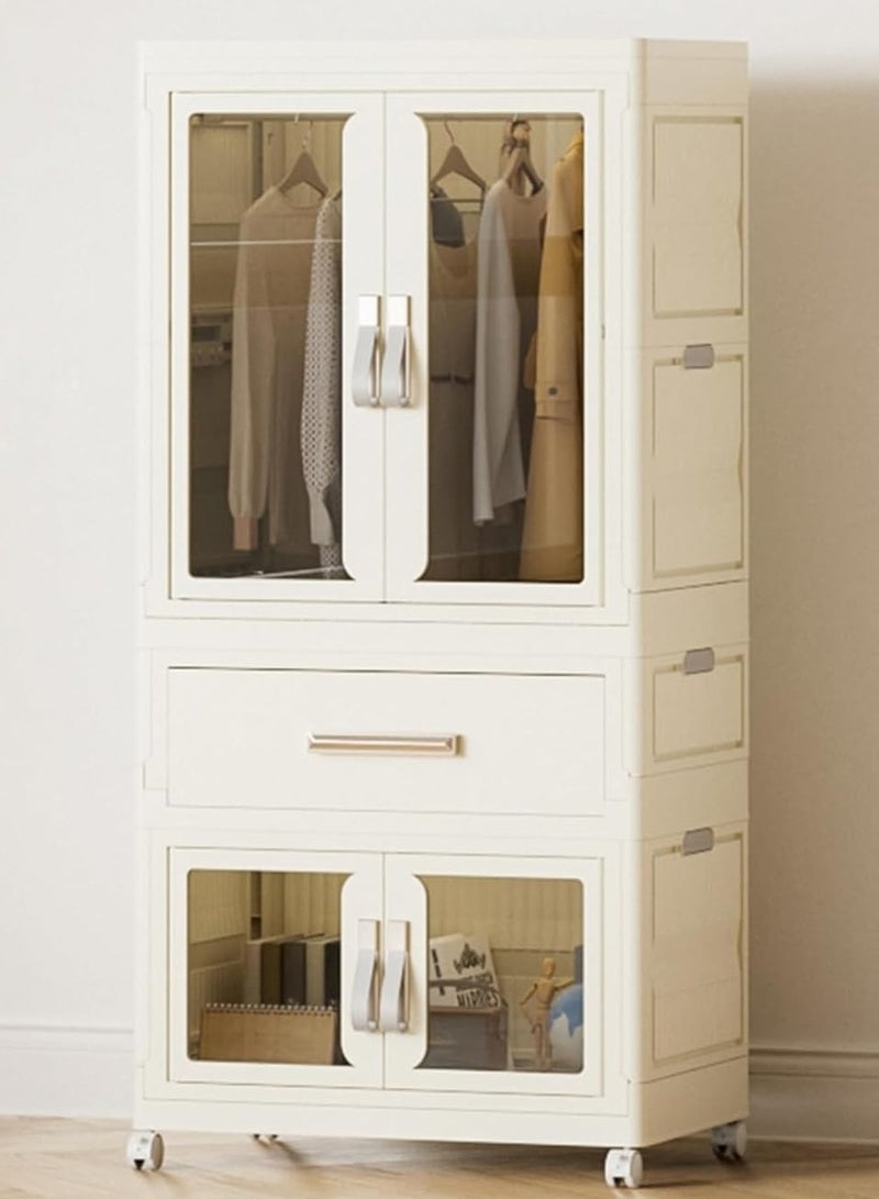 هيكسدريم خزانة ملابس محمولة لتعليق الملابس الصغيرة، صناديق تخزين قابلة للطي وقابلة للتكديس مع غطاء، صندوق تخزين قابل للطي، منطقة تعليق واحدة، درج واحد، منطقة تخزين واحدة - Image 1