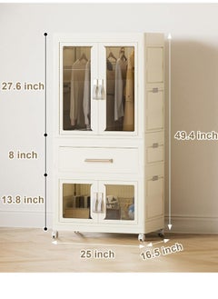 HXDream Portable Closet Wardrobe for Hanging Small Clothes, Folding Stackable Storage Bins with Lid, Folding Storage Box, 1 Hanging Area, 1 Drawer, 1 Storage Area  - Image 2