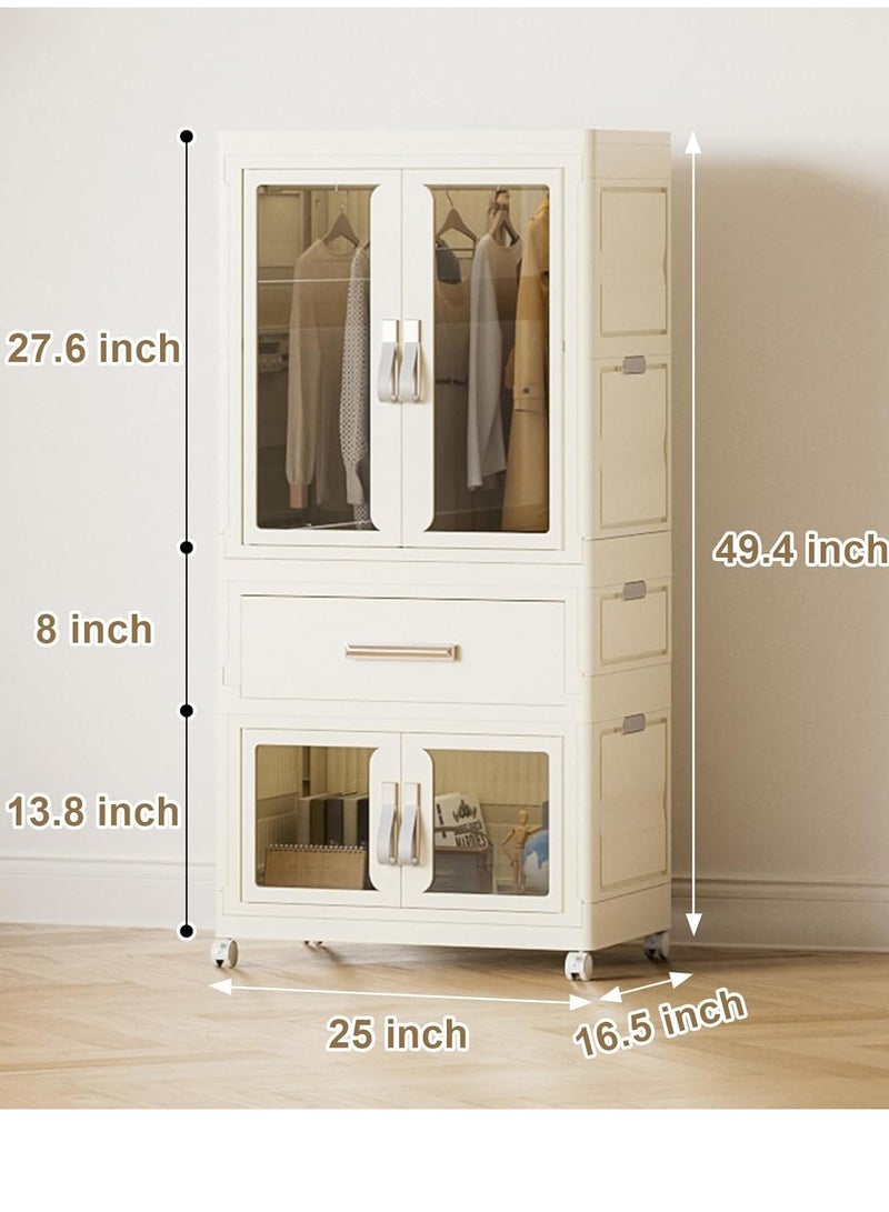 هيكسدريم خزانة ملابس محمولة لتعليق الملابس الصغيرة، صناديق تخزين قابلة للطي وقابلة للتكديس مع غطاء، صندوق تخزين قابل للطي، منطقة تعليق واحدة، درج واحد، منطقة تخزين واحدة - Image 2