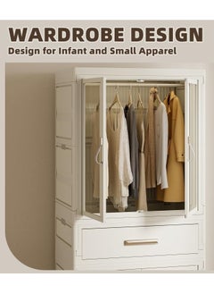 HXDream Portable Closet Wardrobe for Hanging Small Clothes, Folding Stackable Storage Bins with Lid, Folding Storage Box, 1 Hanging Area, 1 Drawer, 1 Storage Area  - Image 5