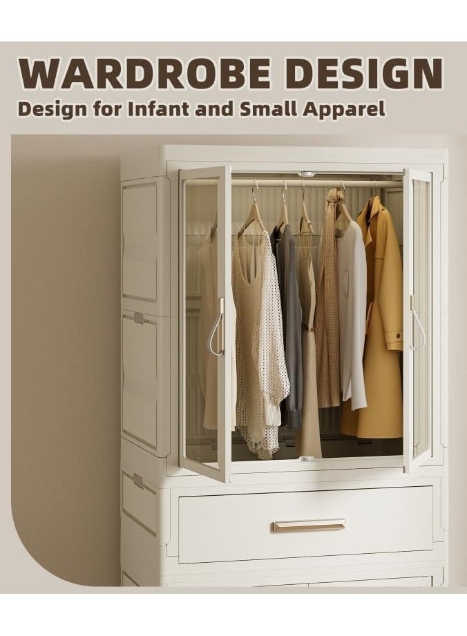 هيكسدريم خزانة ملابس محمولة لتعليق الملابس الصغيرة، صناديق تخزين قابلة للطي وقابلة للتكديس مع غطاء، صندوق تخزين قابل للطي، منطقة تعليق واحدة، درج واحد، منطقة تخزين واحدة - Image 5