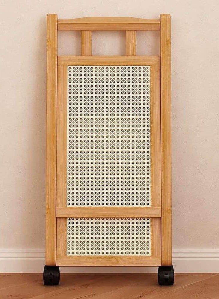 LINGWEI Bamboo Serving Cart with Wheels 3 Tier Foldable Wooden Kitchen Trolley - Image 3