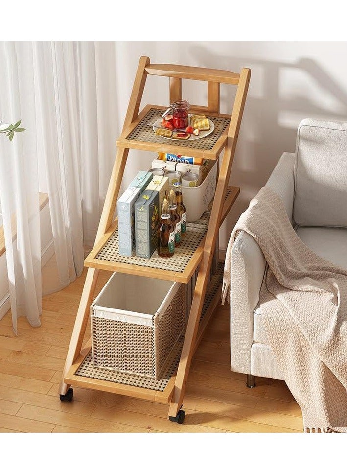 LINGWEI Bamboo Serving Cart with Wheels 3 Tier Foldable Wooden Kitchen Trolley - Image 4