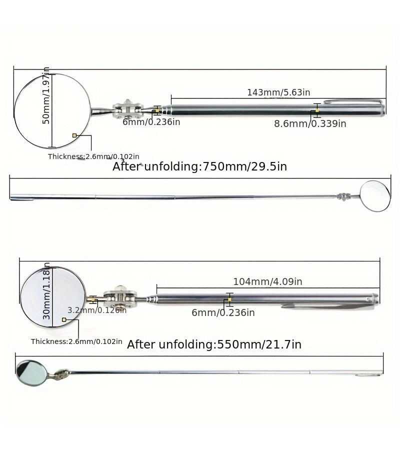 Stainless Steel Telescoping Inspection Mirror 30mm Extendable Car Tool - Image 5