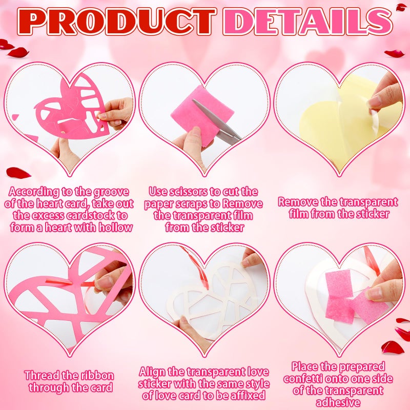 Marsui 36 Sets Valentine's Day Kits Craft for Adults Valentines Heart Suncatcher Craft Pink Heart Shape Home Window Art Decor Stained Glass Effect DIY Tissue Paper for Party Ornaments - Image 5